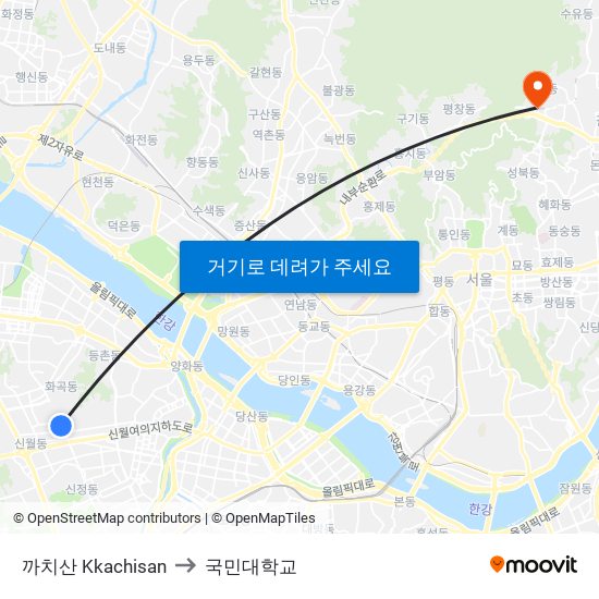 까치산 Kkachisan to 국민대학교 map