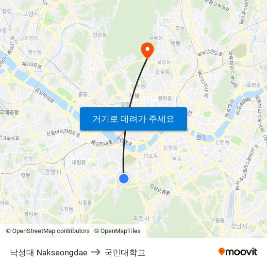낙성대 Nakseongdae to 국민대학교 map