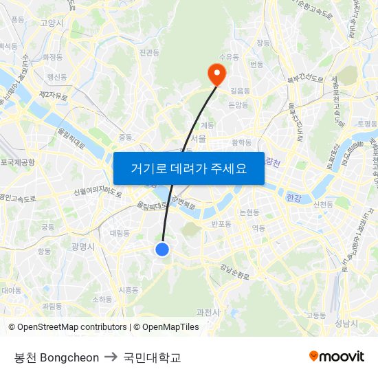 봉천 Bongcheon to 국민대학교 map