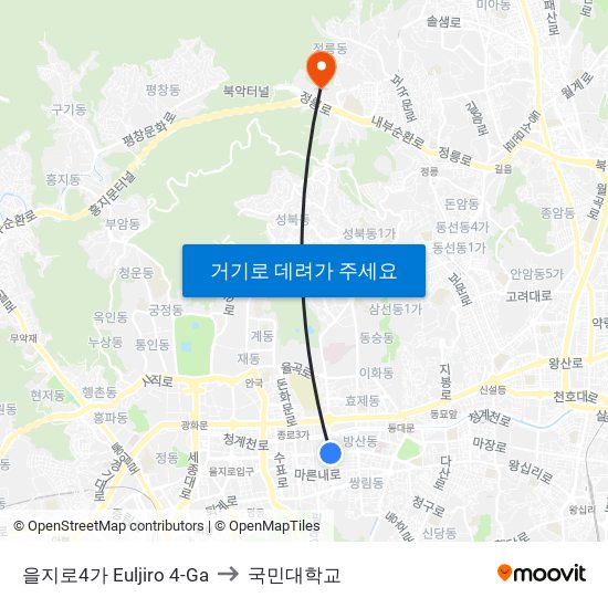 을지로4가 Euljiro 4-Ga to 국민대학교 map