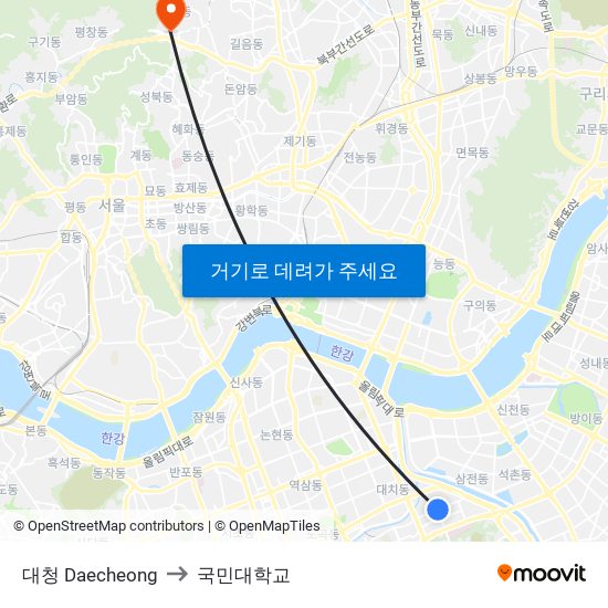 대청 Daecheong to 국민대학교 map