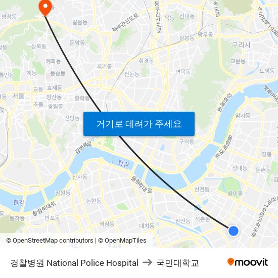 경찰병원 National Police Hospital to 국민대학교 map