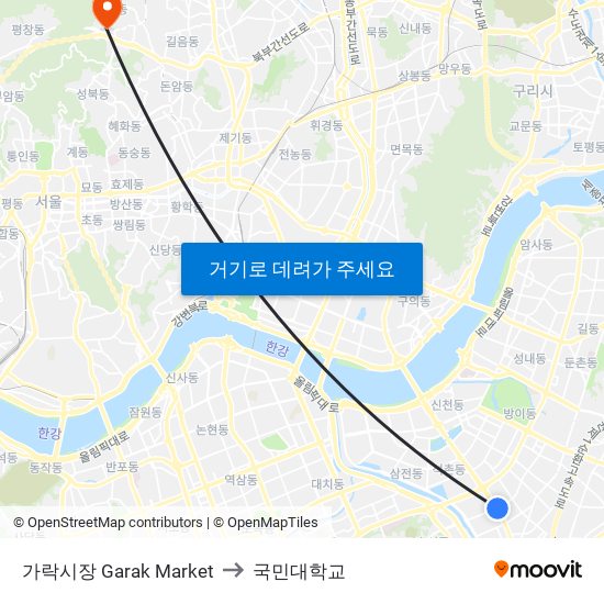 가락시장 Garak Market to 국민대학교 map