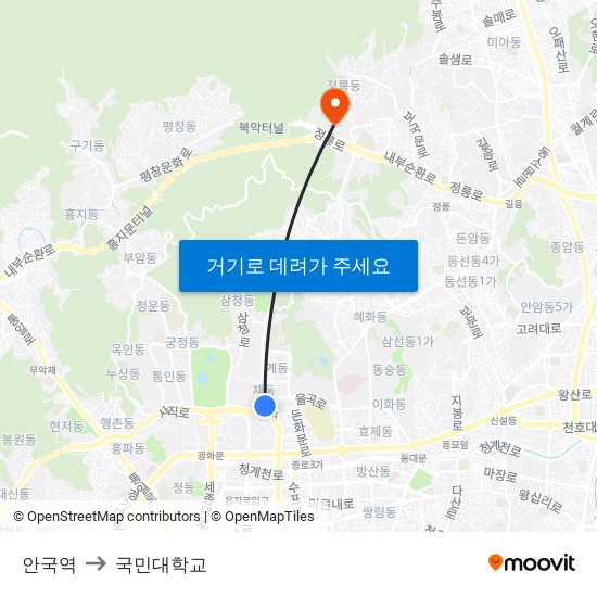 안국역 to 국민대학교 map
