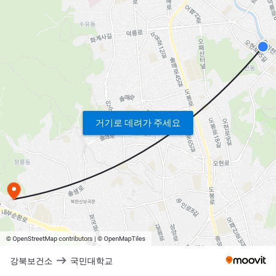 강북보건소 to 국민대학교 map