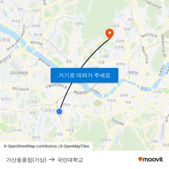 가산동종점(가상) to 국민대학교 map