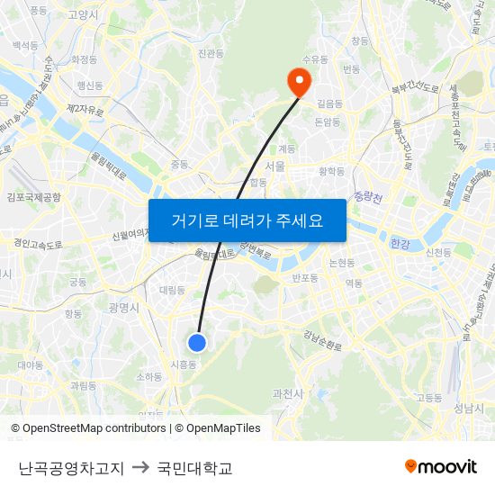 난곡공영차고지 to 국민대학교 map