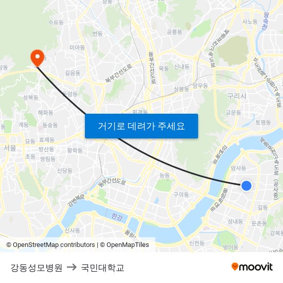 강동성모병원 to 국민대학교 map