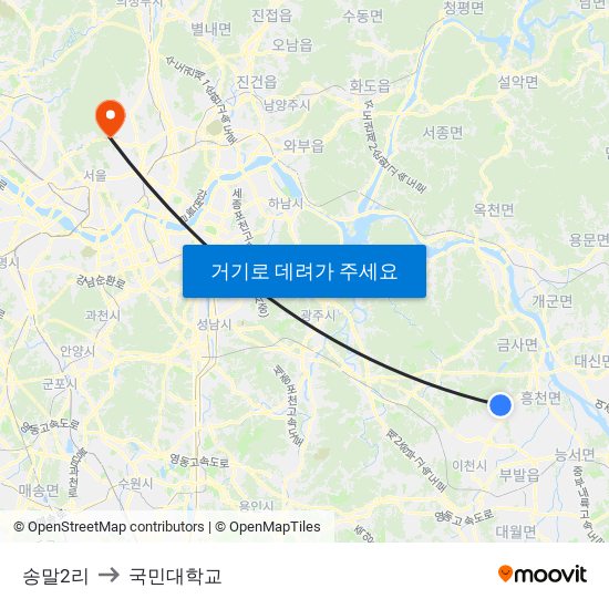 송말2리 to 국민대학교 map
