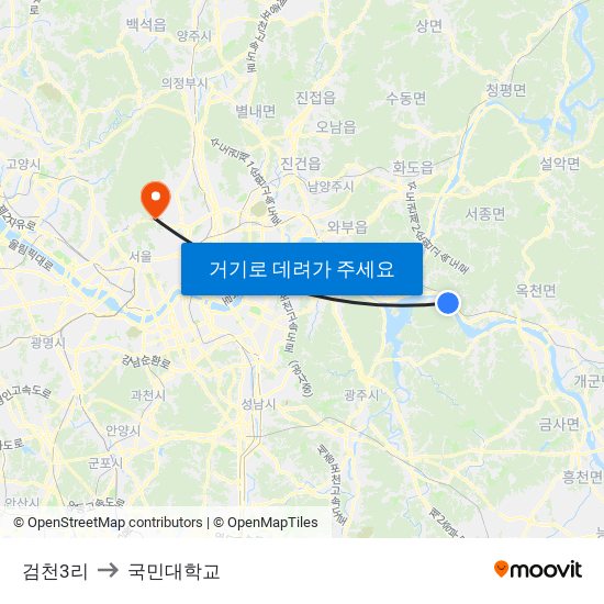 검천3리 to 국민대학교 map