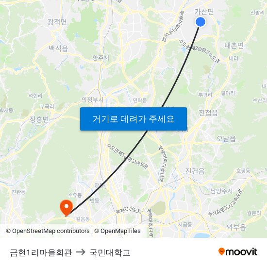 금현1리마을회관 to 국민대학교 map