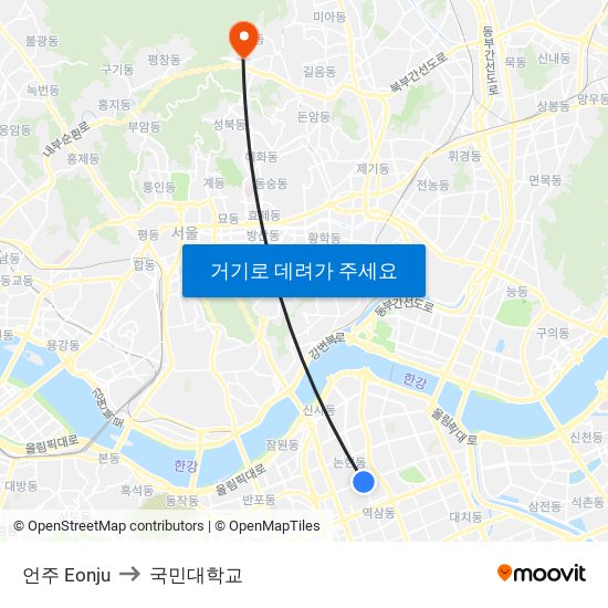 언주 Eonju to 국민대학교 map