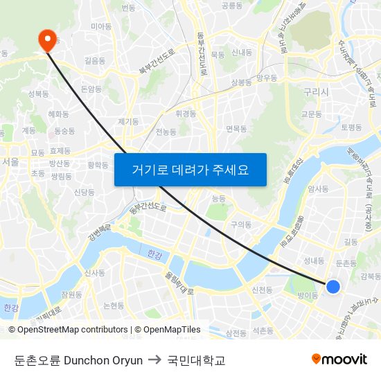 둔촌오륜 Dunchon Oryun to 국민대학교 map