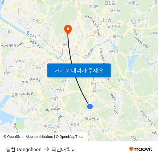 동천 Dongcheon to 국민대학교 map
