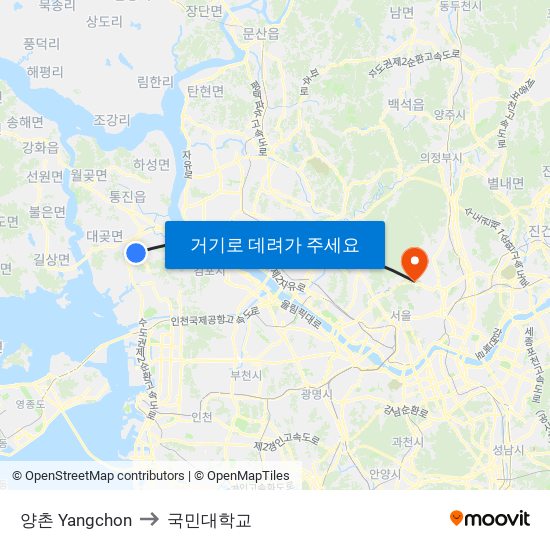 양촌 Yangchon to 국민대학교 map