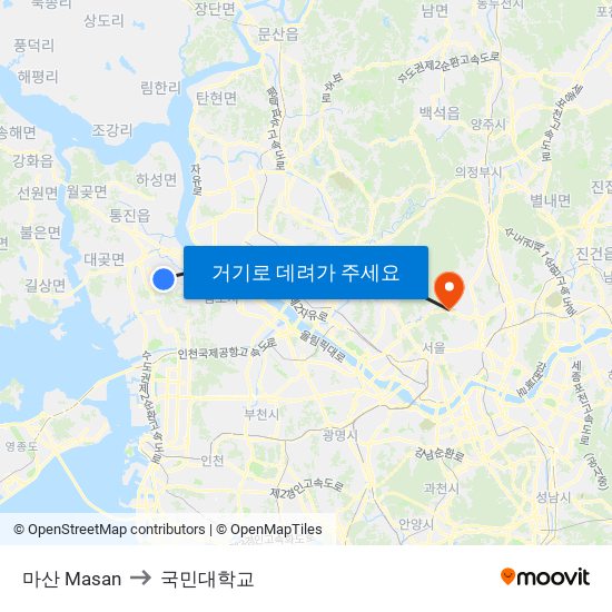 마산 Masan to 국민대학교 map