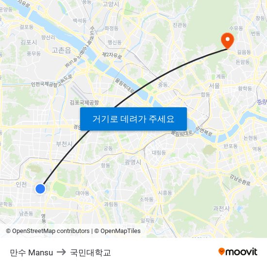 만수 Mansu to 국민대학교 map