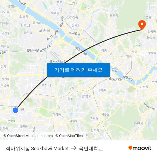 석바위시장 Seokbawi Market to 국민대학교 map