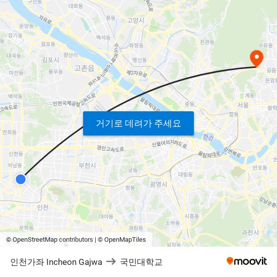 인천가좌 Incheon Gajwa to 국민대학교 map