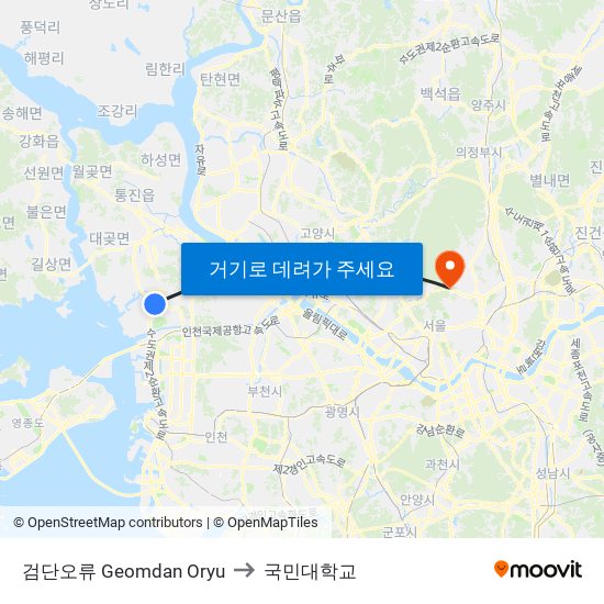 검단오류 Geomdan Oryu to 국민대학교 map