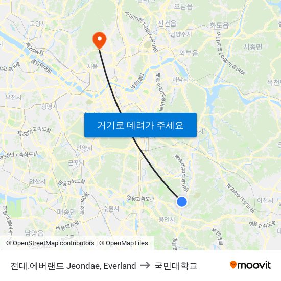 전대.에버랜드 Jeondae, Everland to 국민대학교 map