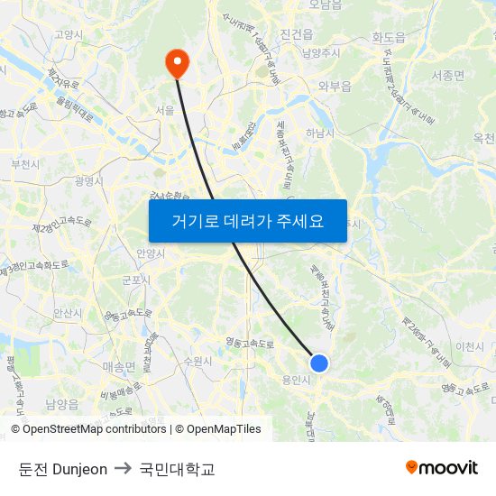 둔전 Dunjeon to 국민대학교 map