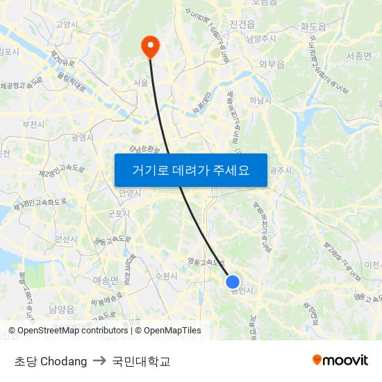 초당 Chodang to 국민대학교 map