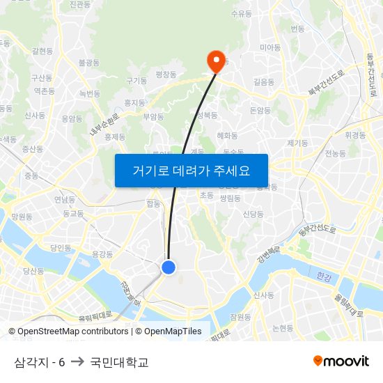 삼각지 - 6 to 국민대학교 map