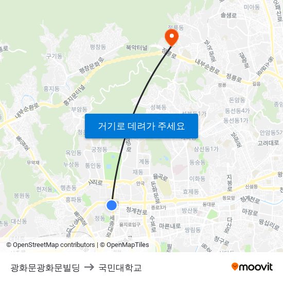 광화문광화문빌딩 to 국민대학교 map