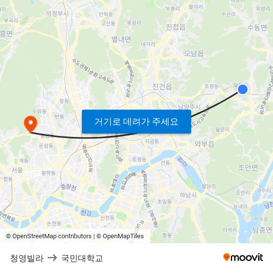 청영빌라 to 국민대학교 map