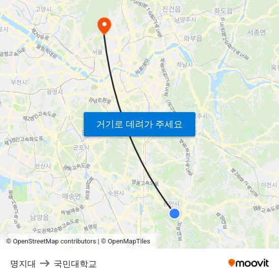 명지대 to 국민대학교 map