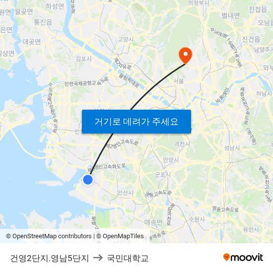 건영2단지.영남5단지 to 국민대학교 map