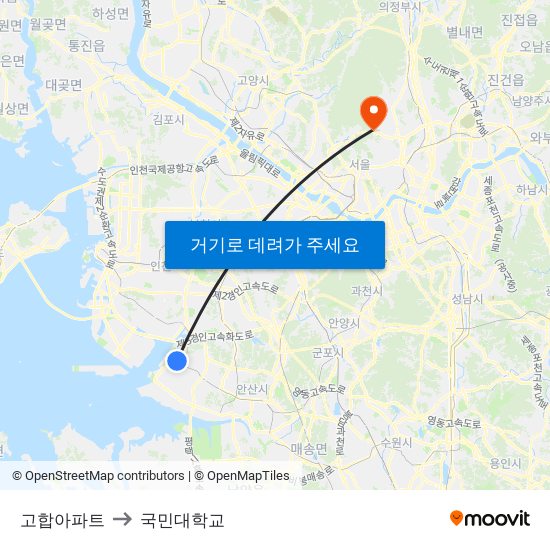 고합아파트 to 국민대학교 map