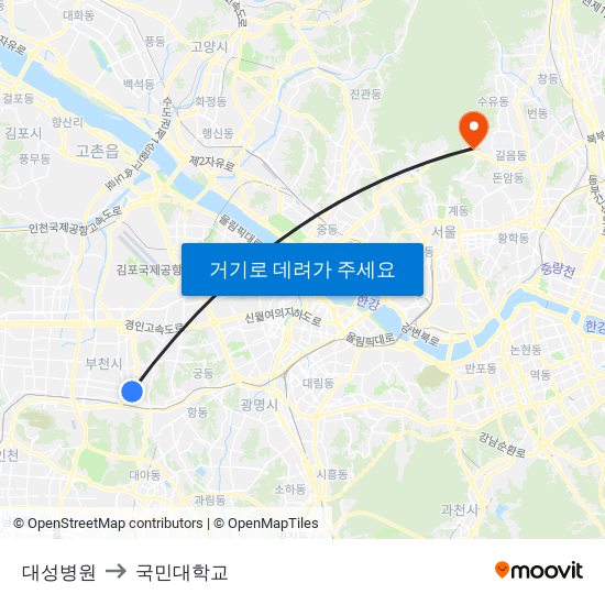 대성병원 to 국민대학교 map