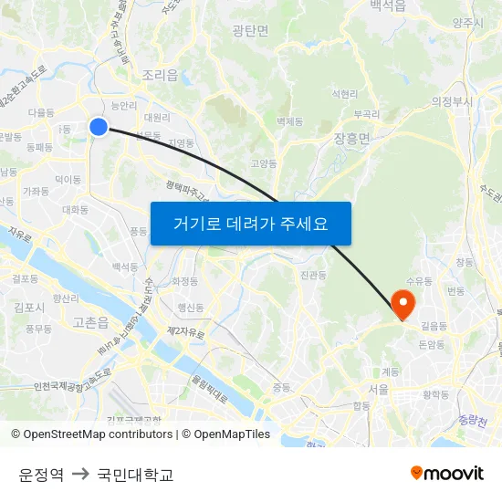 운정역 to 국민대학교 map