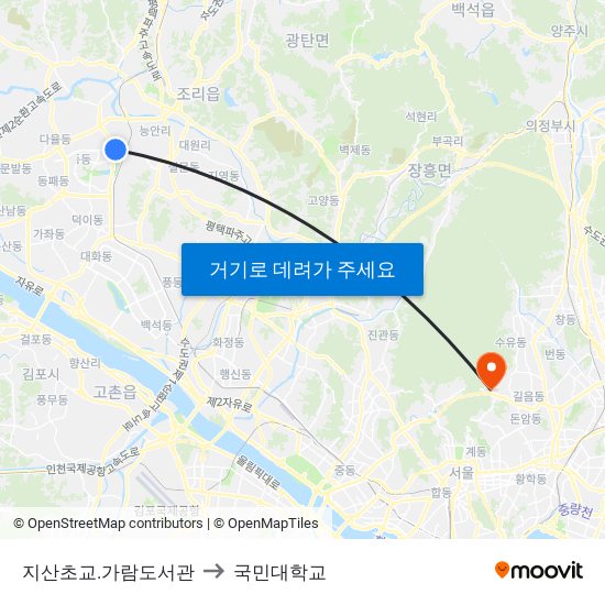 지산초교.가람도서관 to 국민대학교 map