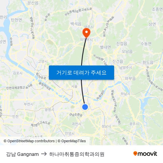 강남 Gangnam to 하나마취통증의학과의원 map