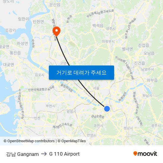 강남 Gangnam to G 110 Airport map