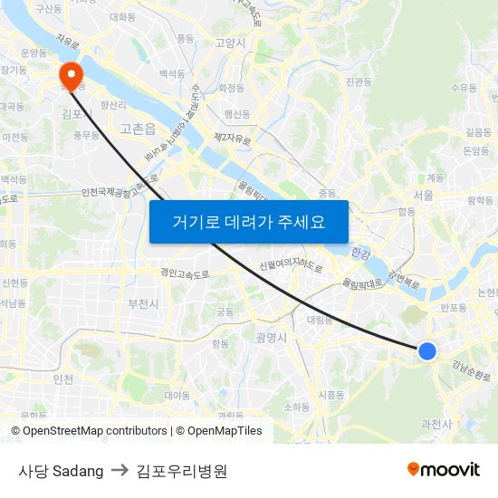 사당 Sadang to 김포우리병원 map