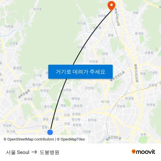 서울 Seoul to 도봉병원 map