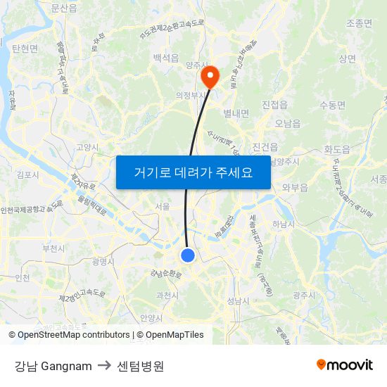 강남 Gangnam to 센텀병원 map