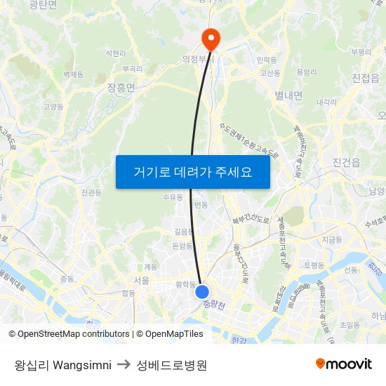 왕십리 Wangsimni to 성베드로병원 map