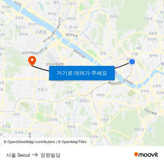 서울 Seoul to 장원빌딩 map