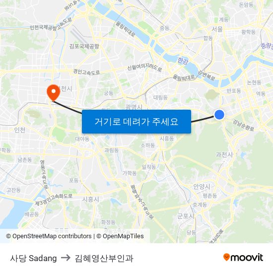 사당 Sadang to 김혜영산부인과 map