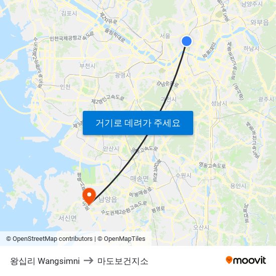 왕십리 Wangsimni to 마도보건지소 map