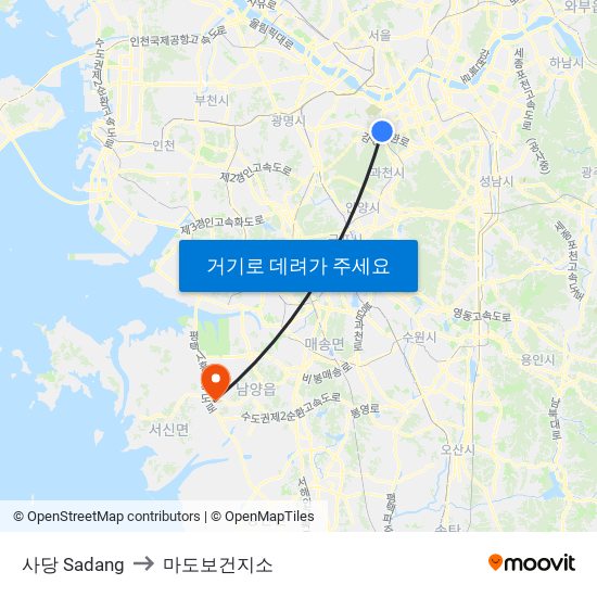 사당 Sadang to 마도보건지소 map