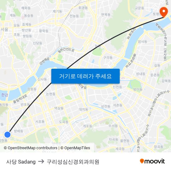 사당 Sadang to 구리성심신경외과의원 map