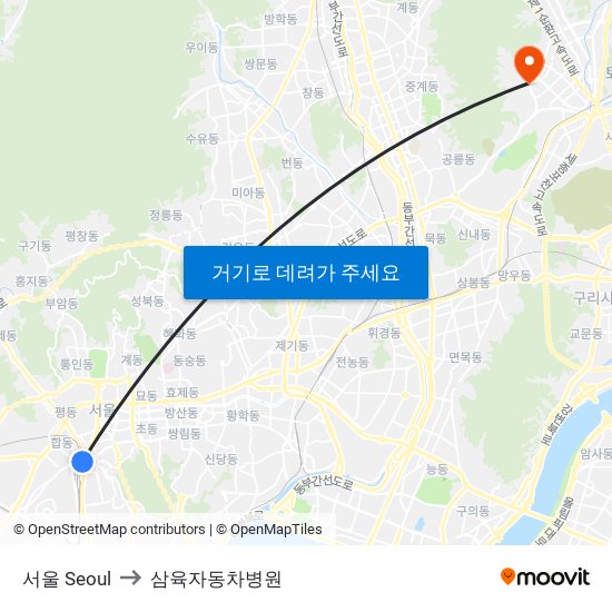 서울 Seoul to 삼육자동차병원 map