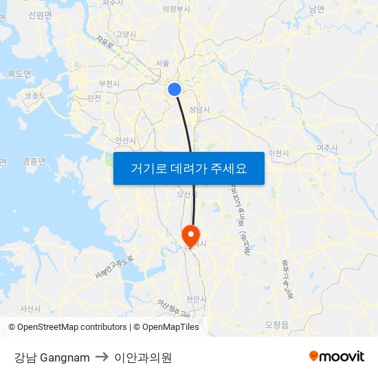 강남 Gangnam to 이안과의원 map