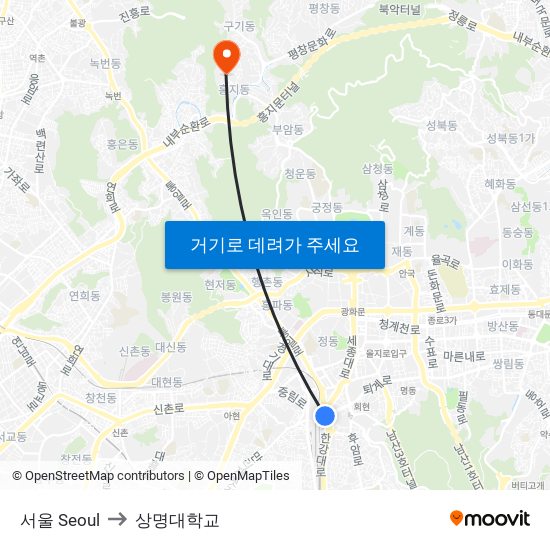 서울 Seoul to 상명대학교 map